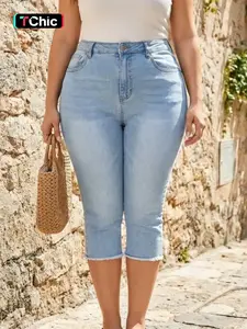 【Plus Size】Women's Capri Jeans, Casual Comfy Denim Capri Pants for Daily Wear, Women's Bottoms for Summer