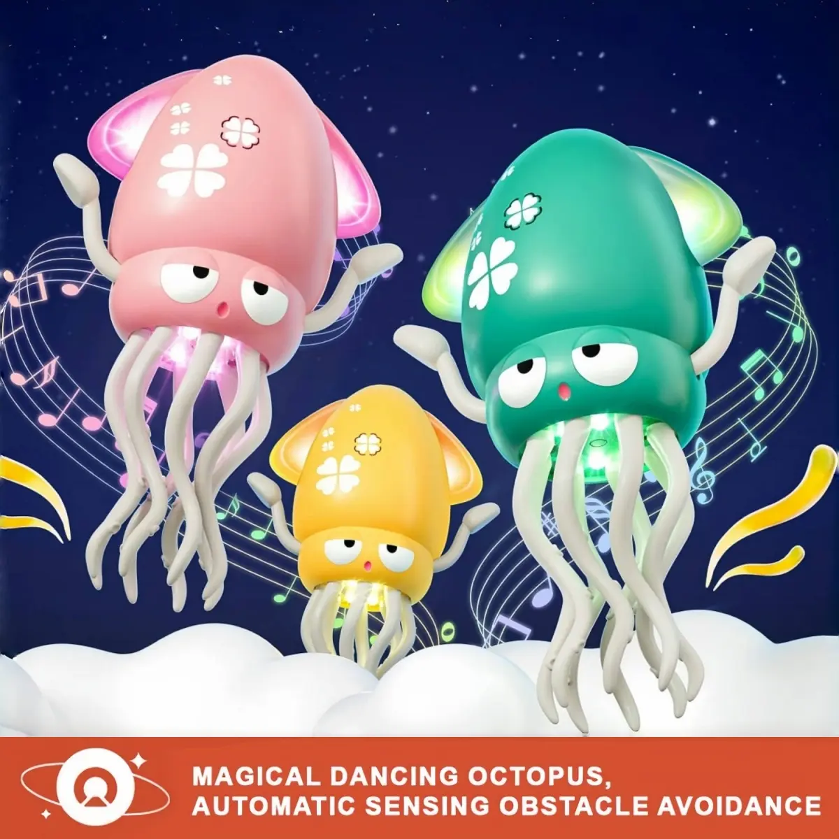 Magic Dancing Octopus Toy with Obstacle Sensors Smart Crawling Auto Dance LED Lights & Music for Toddlers Kids Cats Dogs Indoor Fun Gift Interactive Baby Sensory