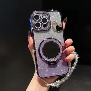 Rhinestone Decor Phone Case with Chain, Anti-drop Phone Protective Cover, Shockproof Phone Cover, Shockproof Protector, Phone Accessories Compatible with iPhone 16 15 14 13 12 11 Pro Max, Casing