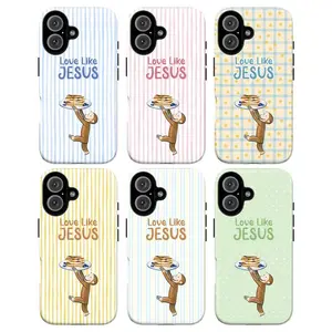 Curious George Christian Phone Case – Cute Monkey with Pancakes “Love Like Jesus” Pastel Stripes Polka Dots Aesthetic Bible Verse iPhone Cover | Cover for IPhone 17 16 15 14 13 12 SE Max Pro Samsung galaxy 21 22 23 24 25
