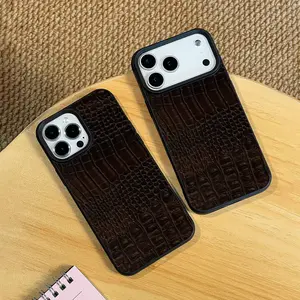 1PC Dark Brown Crocodile Leather Pattern TPU Phone Case for iPhone 17/17Pro/17ProMax/17Air/16/16Pro/16ProMax/15/15Pro/15ProMax/14/13/13Pro/13ProMax/12/12ProMax/11
