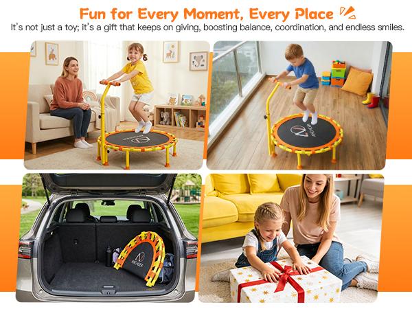 ANCHEER 38" Kids Trampoline with Adjustable Handle, Foldable Indoor Outdoor Safe Rebounder for Toddlers