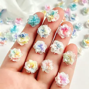 3D Gradient Glitter Resin Flower Nail Charms, Mini Iridescent Hydrangea Nail Art Decorations, Colorful Floral Nail Accessories for DIY Manicure ， Pastel Candy Color 3D Flower Nail Charms, Shimmer Gradient Resin Hydrangea Nail Decals, Spring Summer Floral