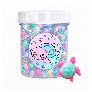 Save The Turtles Handmade Clear Slime – Thick & Glittery Clear Slime with Turtle, Net & Seashell Charms, Unscented Sensory Play for Ages 8+ – Hoshimi Slimes