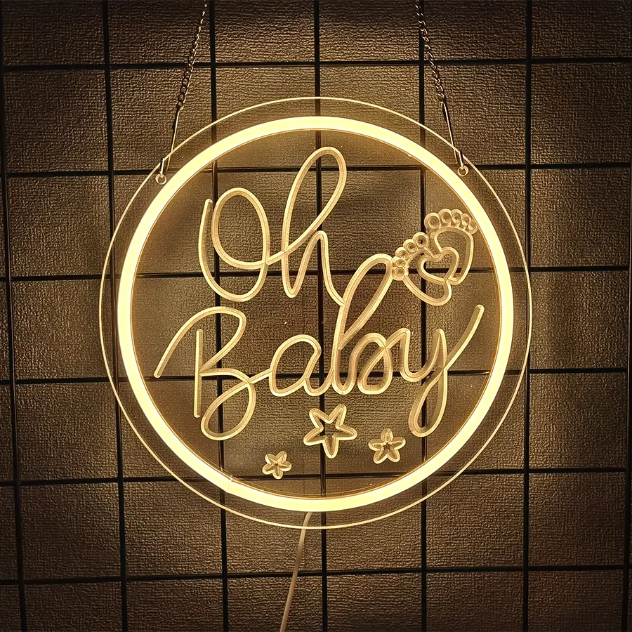 Oh Baby Neon Signs, Led Neon Lights for Backdrop Decor, Party Lighting, Atmosphere Lighting, Decorative Atmosphere Light, Neon Led Sign for Baby Shower, Gender Reveal, Birthday Party Decorations