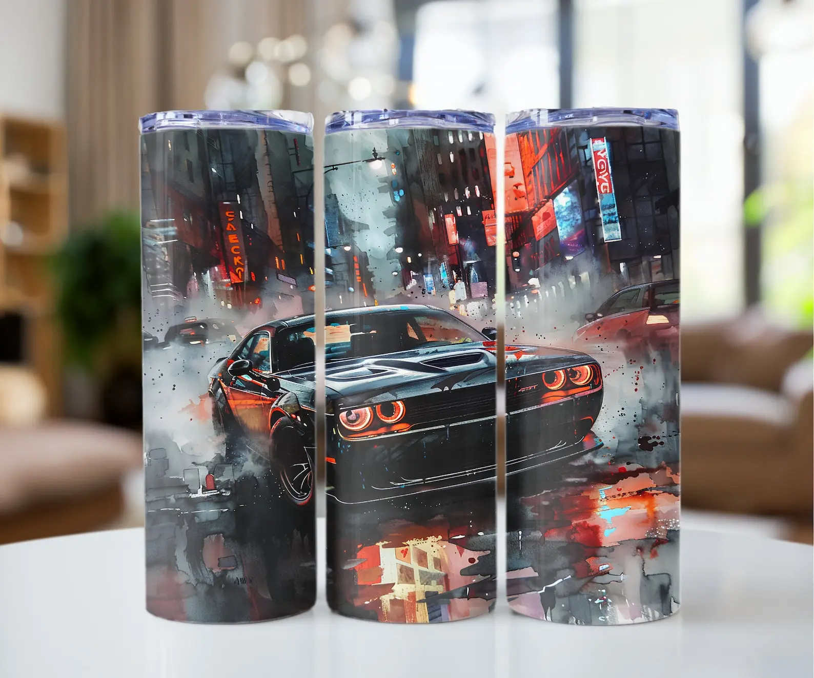 Challenger 20oz Tumbler Sublimation Design PNG Muscle Car Tumbler Wrap Sports Car Tumbler Racing Car Wrap watercolor Digital Download