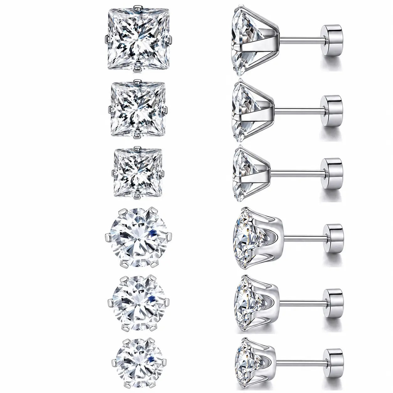 6 Pairs Flat Back Stud Earrings for Women Men, Surgical Steel Cartilage Helix Earrings, Hypoallergenic Cubic Zirconia Earrings Set, 20G Multiple Piercing Earrings, Gold Plated Flatback Studs for Sensitive Ears