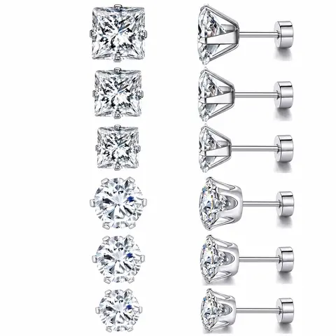 6 Pairs Flat Back Stud Earrings for Women Men, Surgical Steel Cartilage Helix Earrings, Hypoallergenic Cubic Zirconia Earrings Set, 20G Multiple Piercing Earrings, Gold Plated Flatback Studs for Sensitive Ears