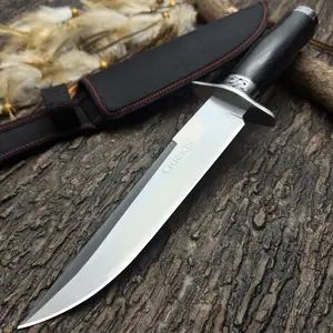 Gdekls High-quality outdoor knife with black wooden handle - High hardness, fixed blade, suitable for hiking, camping and survival - With protective sheath - Perfect gift for men