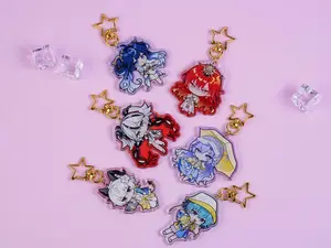 Wuthering Waves Chibi Acrylic Keychain Set - Iuno, Augusta, Brant, Zani, Cantarella, Camellya Star Clasp Keyrings for Fandom Enthusiasts