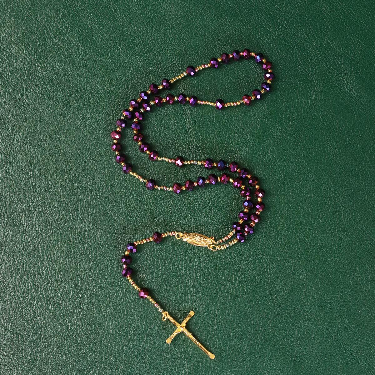 Catholic Rosary Purple Beads Necklace, with Crucifix Rosaries Communion Rosary Christian Gifts Catholic Gifts with a Gift Box And 18pcs Praying Cards