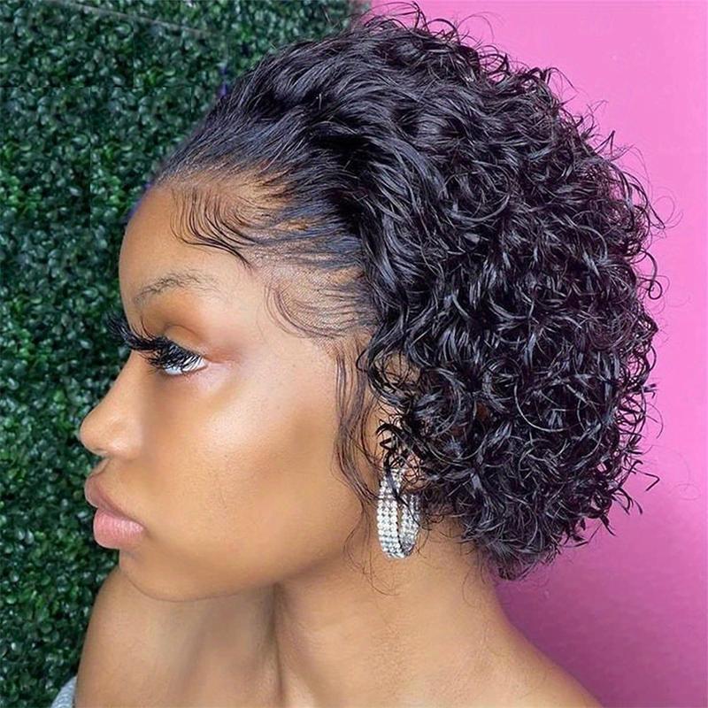 [Curly Blonde Wig] Kinky Curly 13x1 Short Blonde Lace Front Wig |   High-Quality Human Hair with Flocked Highlights, Density Elf Cut, Natural Look for Parties & Casual Attire
