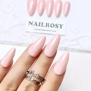 Nailrosy 10 Pairs Handmade Medium Almond Acrylic Press-on Nails, 3D Flowers & Gems French Garden Design, Beach Look Essentials, Nail Art Supplies for Women’s Festivals & Daily Wear