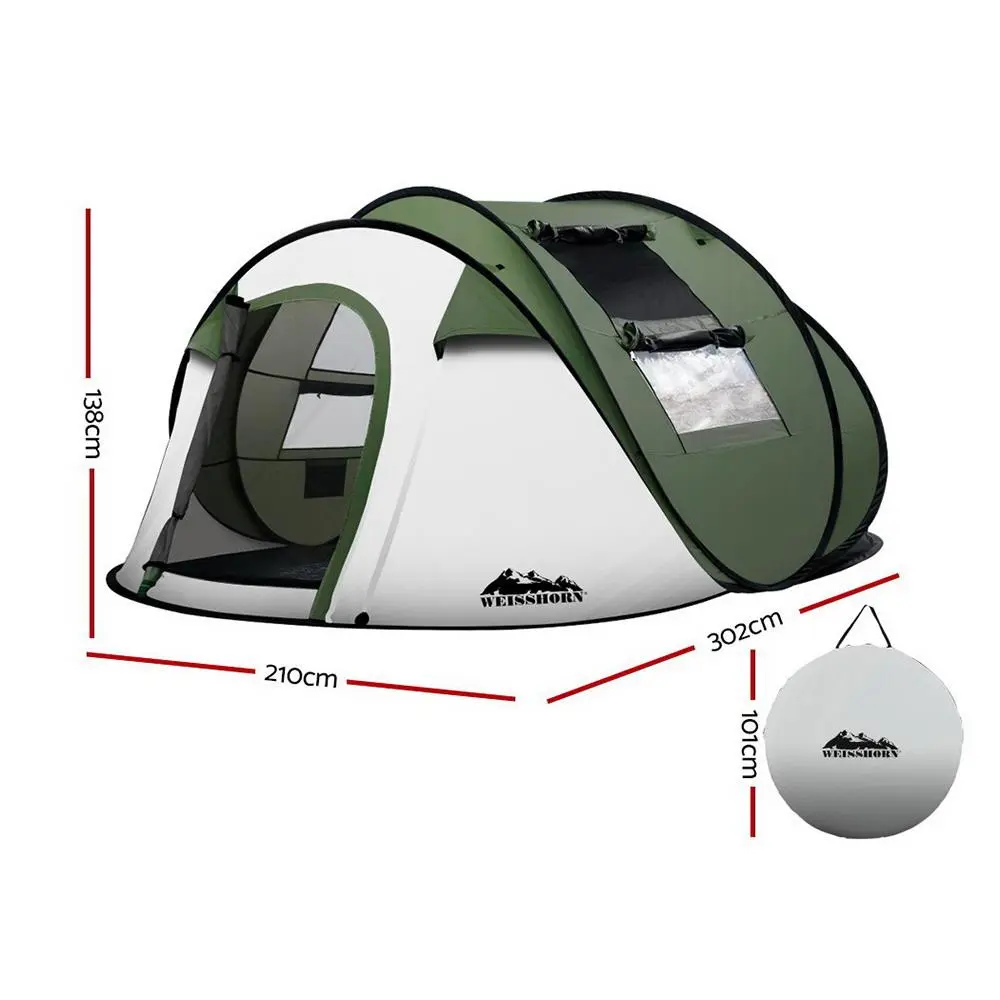 Weisshorn 5-Person Pop-Up Camping Tent - 302x210x138cm Heavy-Duty 190T Polyester PU Coated with Mesh Windows & Oversized Zipper Doors for Easy Setup