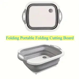 1pcs Covered BBQ Prep Bowl, Three-In-One Foldable Chopping Cutting Board, Food-Grade Portable Silicone Dish Basin, Ideal for Picnics, Camping, Outdoor Gatherings