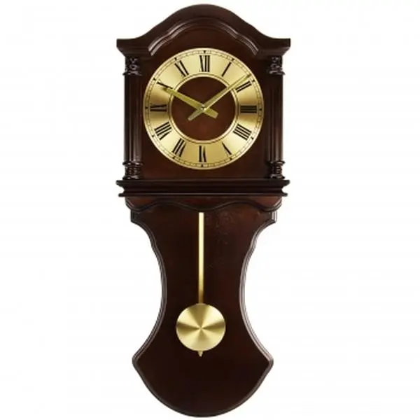 212 MAIN Classic Wooden Oak Wall-Mount Pendulum Analog Clock - Battery-Powered Home Decor with Pendulum Bob and Chimes