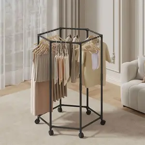 Clothes Rack with Wheels, Adjustable Clothing Racks, Hexagonal Rolling Clothing Rack for Hanging Clothes, Clothes Drying Rack, Garment Storage for Bedroom, Laundry, Balcony (47" H)