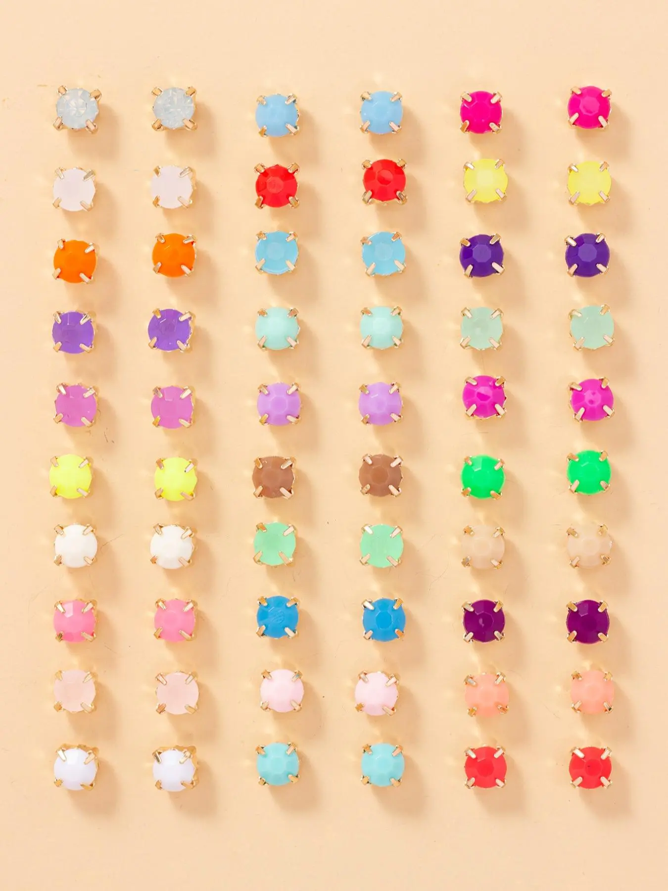 30 Pairs Women's Simple Style Plain Color Rhinestones Decorated Stud Earrings, Casual Trendy Colorful Square Stud Earrings, Fashionable Accessories For Daily Decoration, High Quality Earrings