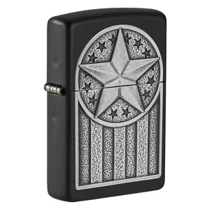 Zippo Manufacturing  American Metal Emblem Design Lighter, Black Matte, Star, Accessories, Refillable, Rugged Look