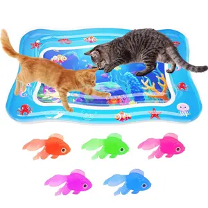 CATPICk Cat Water Mat - Upgraded 0.7mm Thick PVC Interactive Cooling & Heating Bed with Floating Fish, Anti-Scratch Leak-Proof Foldable Water Sensor Play Mat for Cats (17x25in) Dog Accessories house