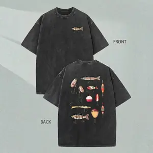 Thick 230GSM cotton unisex t-shirt - Fishing theme, double-sided fishing bait print, suitable for outdoor wear, casual wear, sports and travel - An ideal gift for fishing enthusiasts, loose-fitting t-shirt.