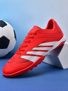 Parent - child Red - White Color - blocked Turf Football Shoes, Dynamic Competitive Style, Leather Material, Strong Grip & Comfortable, Ideal for Parent - child Football Training & Daily Sports