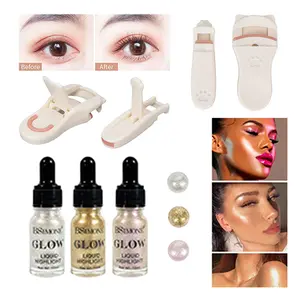 BSIMONE Glow Liquid Highlighter Set with Eyelash Curler - Pearl Highlighter for Face & Body - Hyaluronic Acid Formula - Long Lasting Shimmer - 3 Bottles of Highlighter & 2 Curlers - Gentle & Even for Daily & Evening Makeup - Bronzer