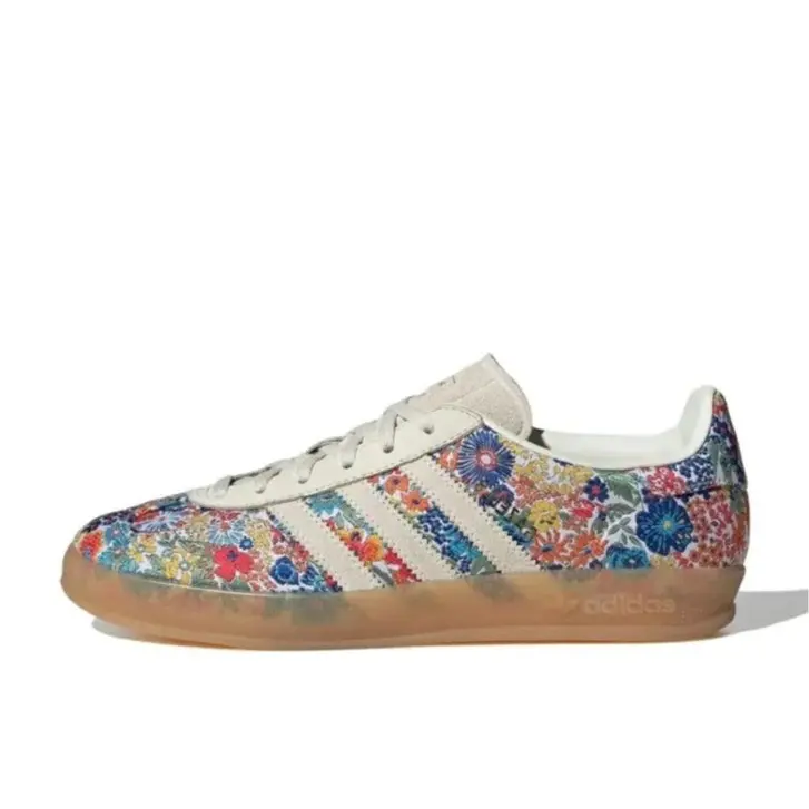 Adidas Gazelle Indoor Liberty London Floral Embroidery Women's Perfect Daily Casual Fashion Footwear Flower Sneakers Walking Shoe Girl Rubber Trainer, Sports Shoes, Trendy Trainers, Suede, Sporty Chic, Casual Wear, Multicolor, Daily Look, Soft, Round Toe,