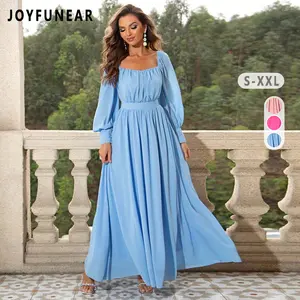 [US shipping]Clearance Joyfunear Women Elegant Pleated solid long Sleeve Chiffon Bridesmaid Dress