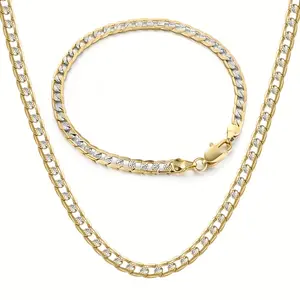 4mm Cuban Necklace Bracelet for Men Women Jewelry Set Golden Necklace Bracelet Hammered Curb Chain Fashion Set Jewelry