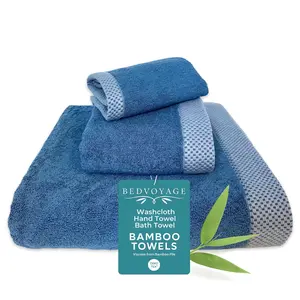 Bamboo 3 Piece Towel Set - Indigo - Hand, Bath and Washcloths, Cotton blend, Odor and Mildew Resistant, Blue