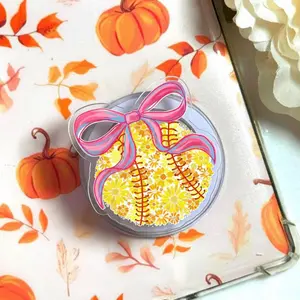 Floral Baseball Bow Phone Grip, Cute Coquette Sport Aesthetic Magsafe Magnetic Kickstand Holder, Trendy Gift For Girls And Moms