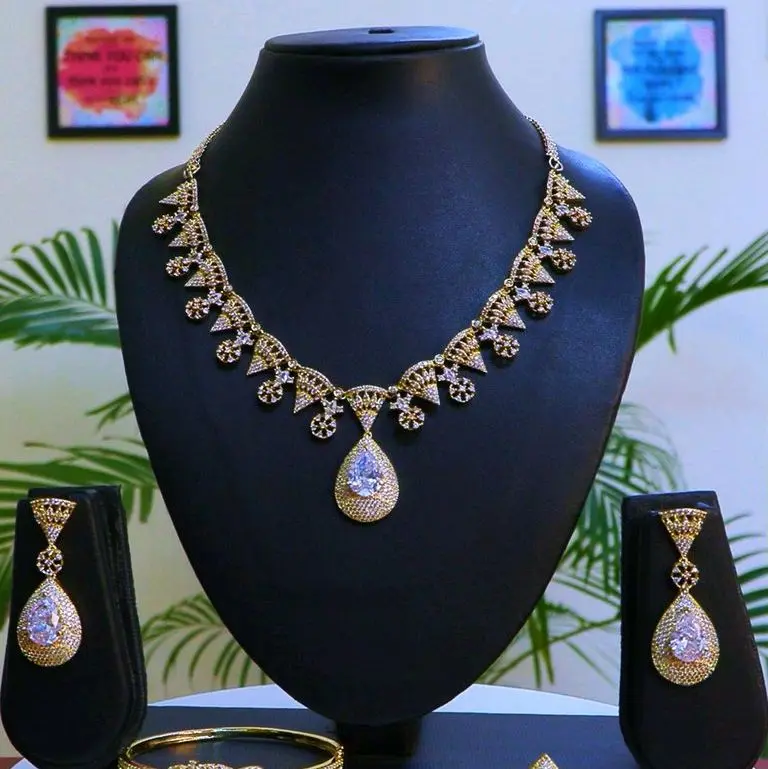 Jewellery set 5pc complete set american diamond and moissanite