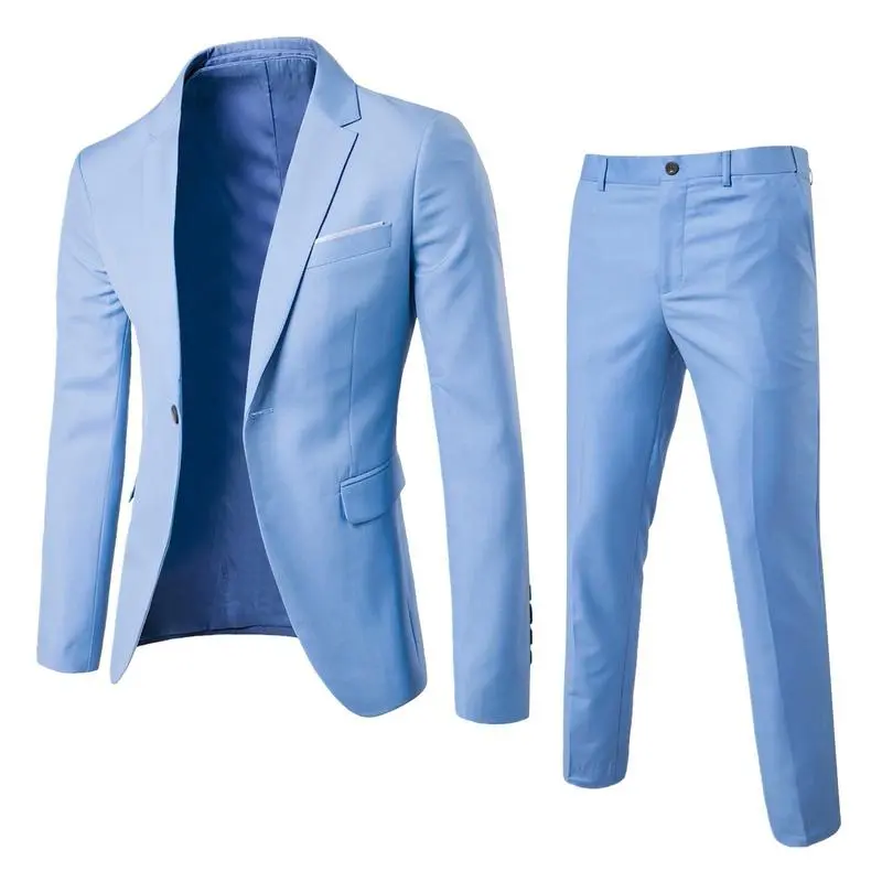 Men's two-piece business suit set, formal attire, Korean-style slim fit, groomsmen and groom wedding suit - black - tuxedo - men's clothing - workwear - beige - solid color - wetsuit - long sleeve