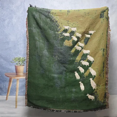 Sheep Pattern Tassel Throw Blanket, Bohemian Style Soft Warm Napping Blanket, Air-conditioned Room Blanket, Warm Nap Blanket for Home Office Travel