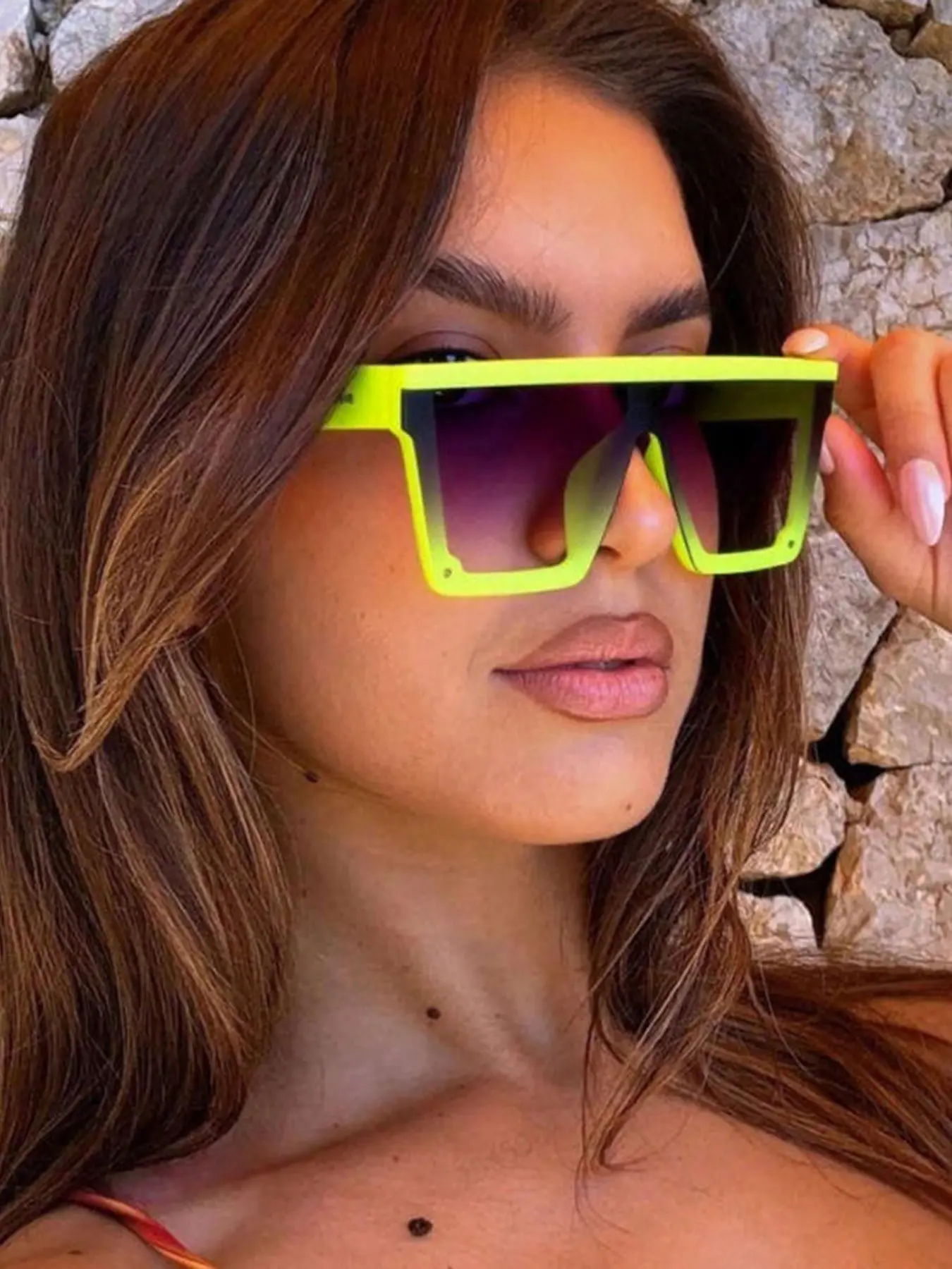 Women's Plastic Flat Top One-Piece Lens Glasses, Punk Style, Trendy American Streetwear, Fashionable and Versatile, High-End Look