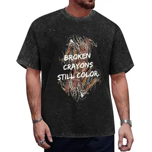 Men's Graphic Tees Broken crayons still color printing Acid Wash Vintage Tshirt Casual Tee Top