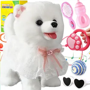 Samoyed Walking Barking Interactive Musical Puppy Robot Repeats What You Say, Realistic Licking Tongue Wagging Tail Remote Control Toddler Toys for Girls Boys Birthday Gifts