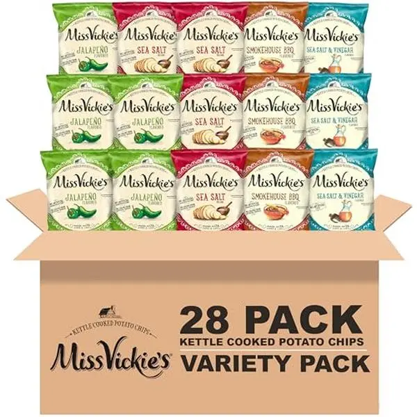 Miss Vickie's Kettle Cooked Potato Chips, Variety Pack, 1.375 Ounce (Pack of 28) Miss Vickie's Kettle Cooked Potato Chips, Variety Pack, 1.375 Ounce (Pack of 28)