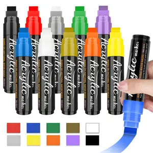 Acrylic Paint Markers, 10 Colors Poster Markers Art Marker Jumbo 15mm Wide Tip Permanent  Large Capacity Ink , Thick Acrylic paint pens for Poster, Graffiti, Glass, Rock Painting, Stone, Wood, Car, Ceramic, Fabric