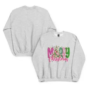 Merry Christmas Shirt, Christmas Shirt, Pink Christmas, Xmas Tree Coquette Bow Shirt, Merry and Bright, Girly Xmas, Doodles Sweatshirt Classic Sweater