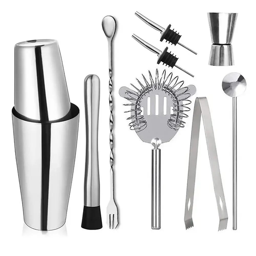 5/6/9 Piece Set Stainless Steel Cocktail Shaker Tool Kit, High Value Bar Tools Utensils + Muddler + Measuring Cup, Essential Home Bar Essentials