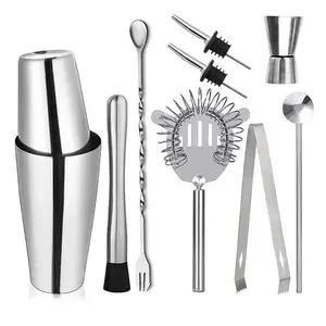 5/6/9 Piece Set Stainless Steel Cocktail Tool Kit, High Value Bar Tools + Muddler + Measuring Cup, Essential Home Bar Essentials
