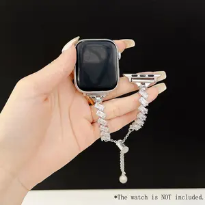 Gorgeous Rhinestone Decorated Watch Band, Shiny Metal Replacement Watch Band for Women & Girls, Wearable Accessories Compatible with Apple Watch Ultra Series 9/8/7/6/5/4/3/2/1/SE