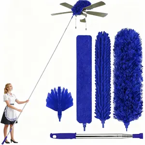Microfibre Duster for High Ceilings, Duster for Cleaning Fan Cobweb, 100" Telescopic Extension Pole Kit, Reusable Duster, Washable Lightweight Duster for Ceiling Fan Webs, Blinds
