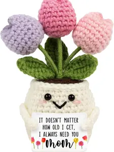 Gifts for Mom from Daughter Son - Cute Mothers Day, Birthday Gifts for Moms, Mother, Mama - 5.51'' x 4.13'' Mother's Day Knitted Positive Tulip Flowers Mom Crochet Doll