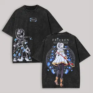 Vintage Frieren Graphic T-Shirt for Men, Fitted Distressed Short-Sleeve Top with Round Neck for Casual Wear, Tshirt, Shortsleeve