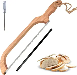 Bread Slicer for Homemade Bread,15.6" Wooden Sourdough Bread knife with Bow Design,Premium Stainless Steel Serrated Saw Bread cutter for Bagels, Baguettes and More
