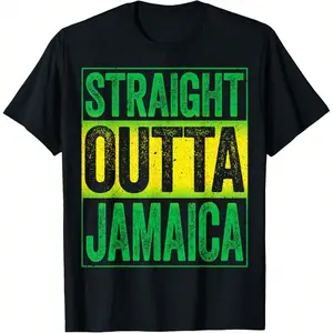 Straight Outta Jamaica Caribbean Party Men's Summer Casual T-Shirt, Comfortable - Breathable, Soft, Slightly Stretching, Street Hip Hop Style T-Shirt 100% Cotton All-Season Wear Individuality Unisex Top 220g