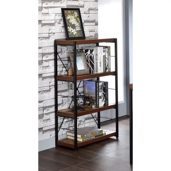 Freestanding Industrial Oak Bookshelf - Weathered Oak-Black Finish, Open Storage Display Shelf for Living Room, Home Office